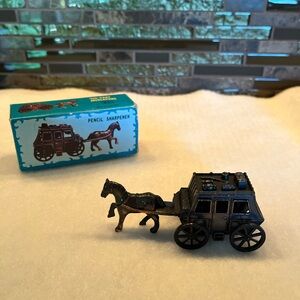 Vintage Miniature Horse & Stagecoach Die-Cast Pencil Sharpener